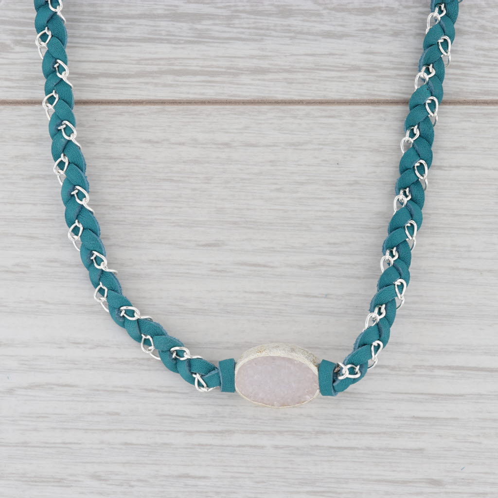 Gray New Nina Nguyen Cordelia Necklace Teal Leather White Druzy Quartz Pendant