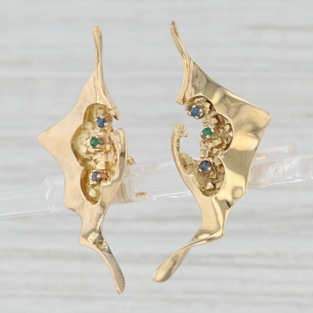 Light Gray Sapphire Emerald Hummingbird Earrings 18k Yellow Gold Bryant Bird Jewelry