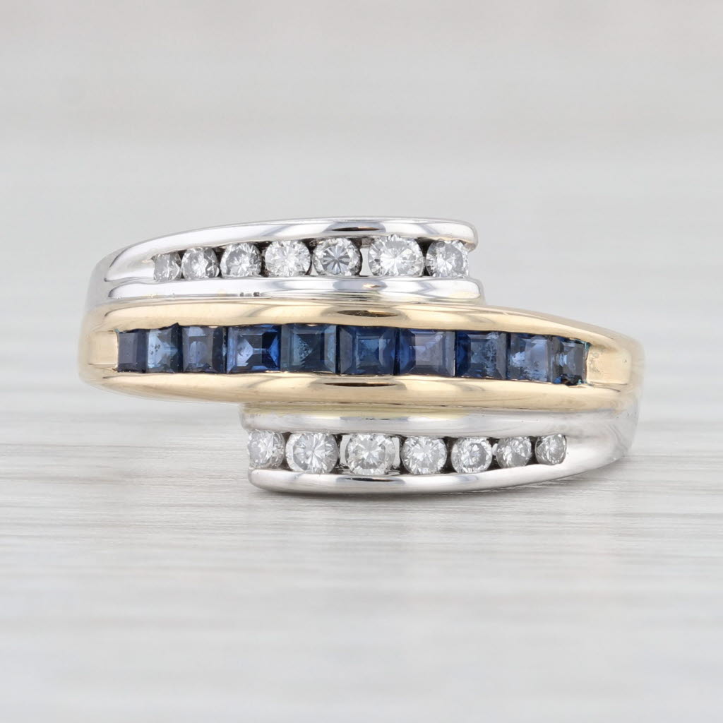 Light Gray 0.70ctw Blue Sapphire Diamond Bypass Ring 14k Yellow White Gold Size 5.75 Band