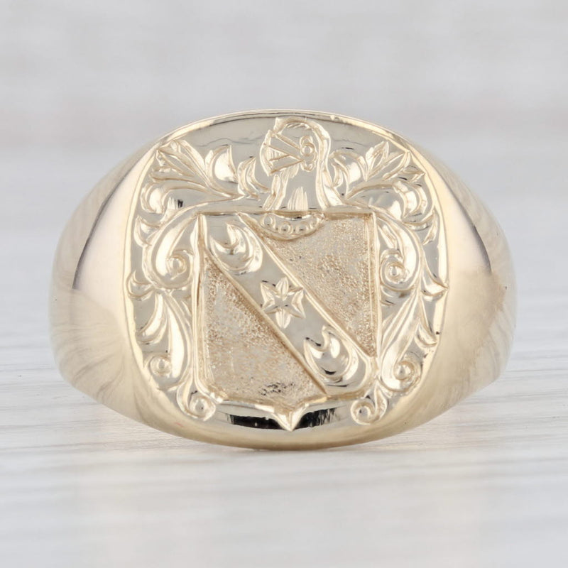 Light Gray Custom Made Coat of Arms Signet Crest Ring 10k Gold Hand Engraved Size 11.75