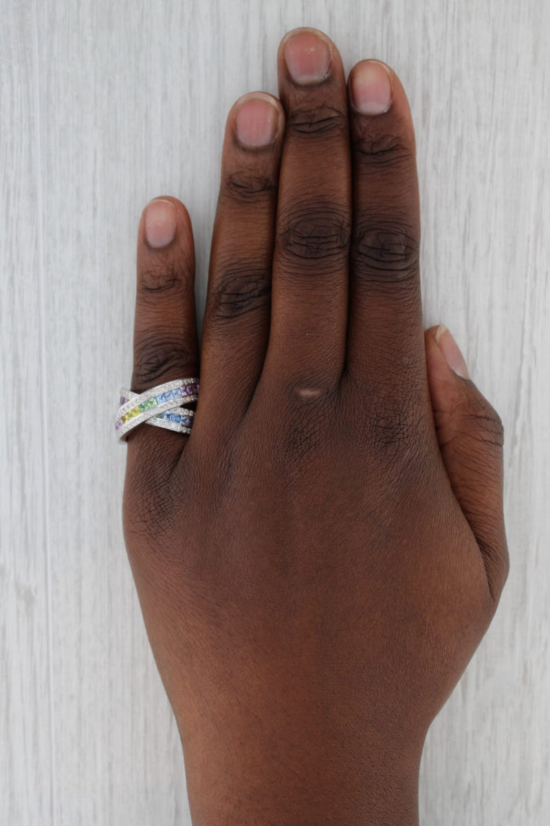Gray 2.50ctw Crossover Multicolor Sapphire Diamond Ring 14k White Gold Size 5.75