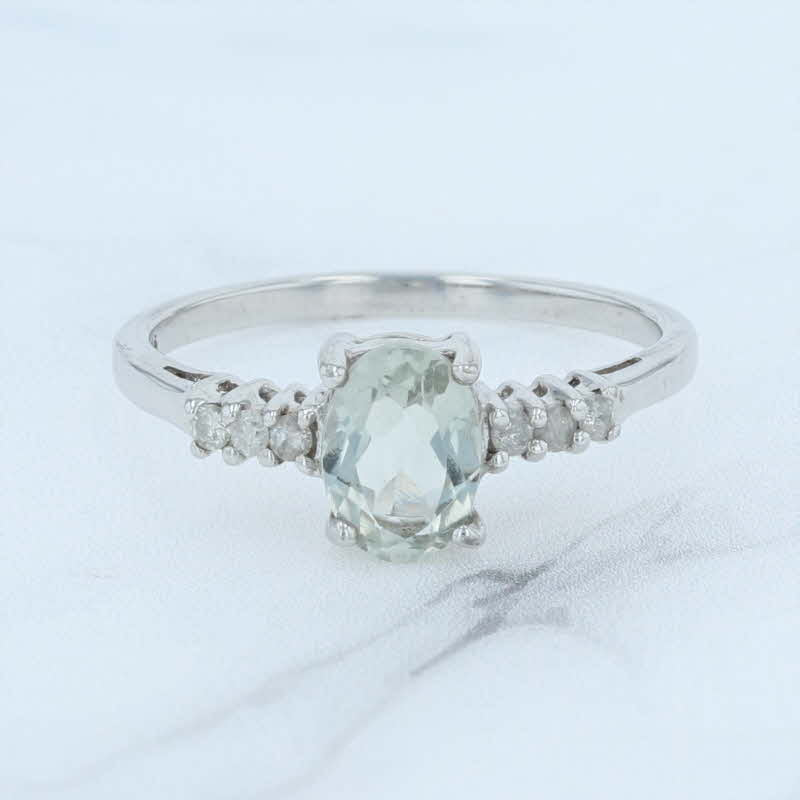 Lavender New 0.89ctw Oval Green Quartz Diamond Ring Sterling Silver Size 7