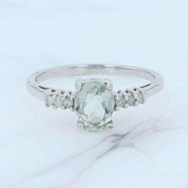 Lavender New 0.89ctw Oval Green Quartz Diamond Ring Sterling Silver Size 7.25