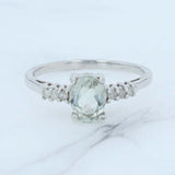 New 0.89ctw Oval Green Quartz Diamond Ring Sterling Silver Size 6