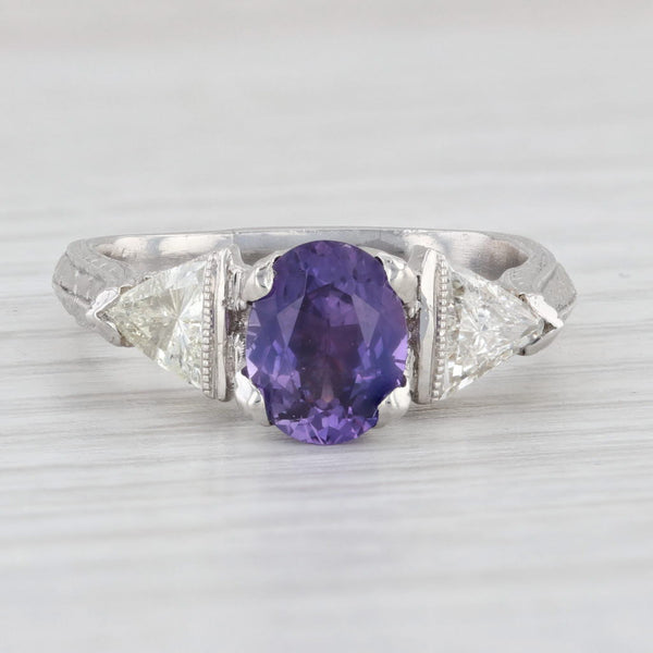 Light Gray Custom 1.97ctw Purple Sapphire Diamond Ring Platinum 18k Gold Sz 7.75 Engagement