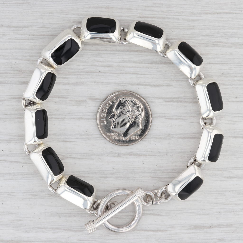 Light Gray New Black Resin Link Bracelet Sterling Silver Toggle Clasp 7.25 8.7mm