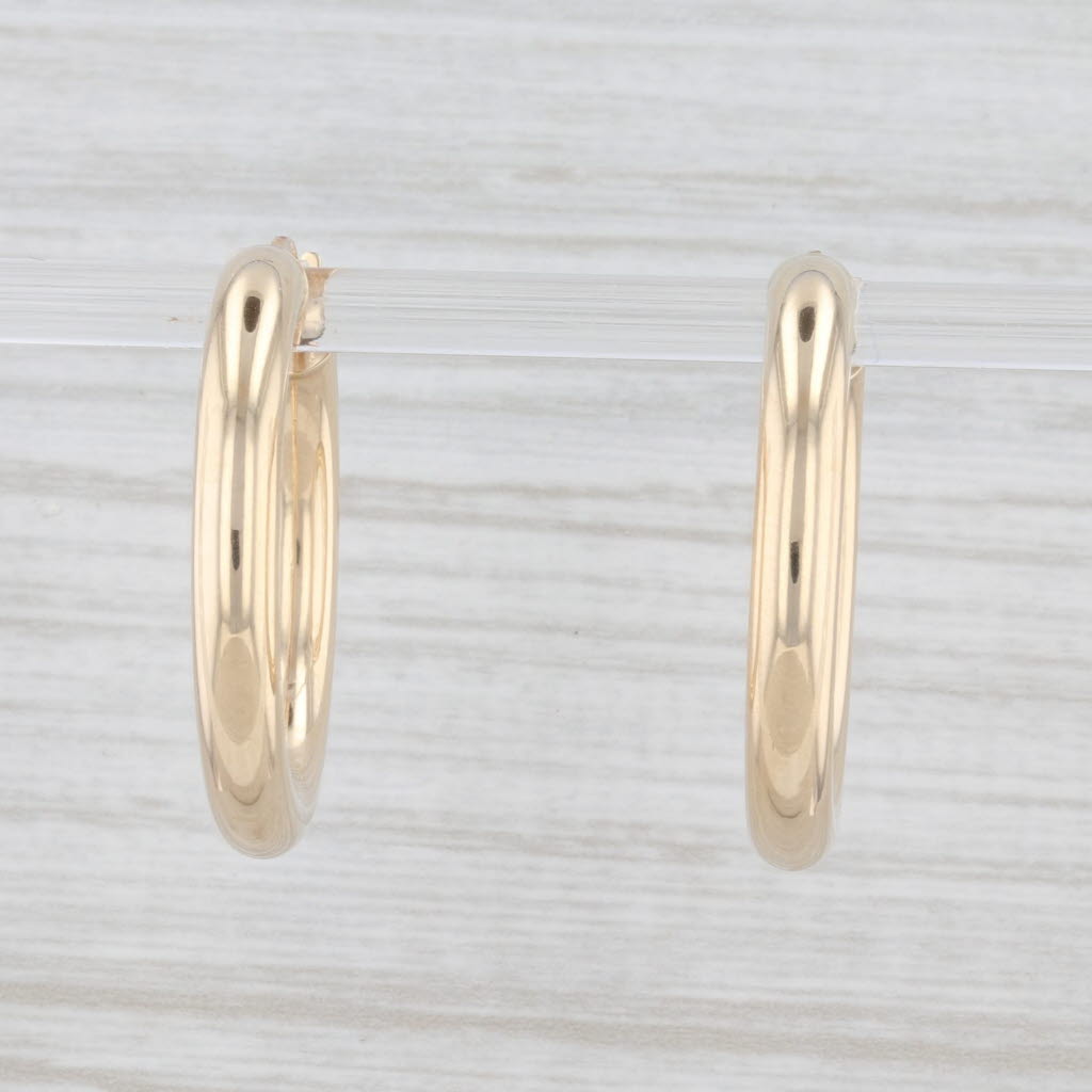 Light Gray New Round Hoop Earrings 14k Yellow Gold Snap Top Pierced Hoops 25mm x 4mm