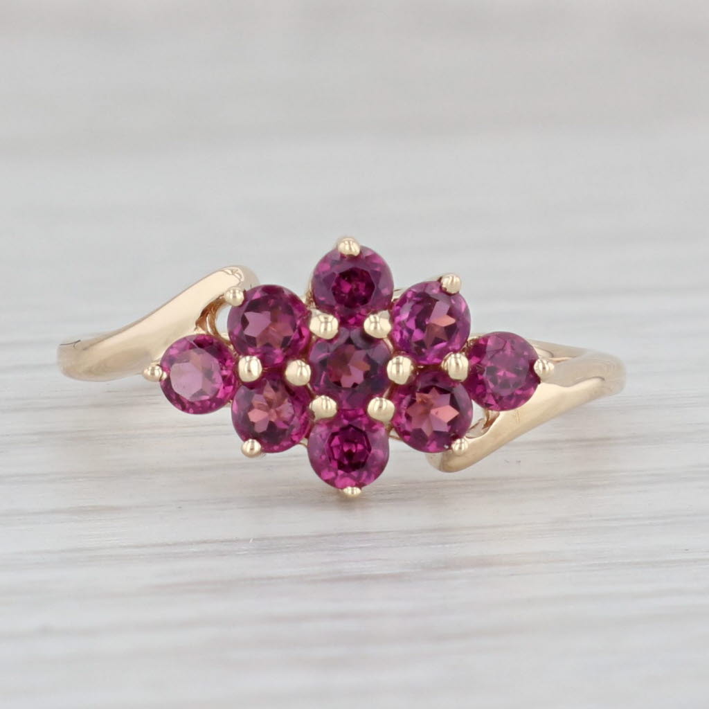 Light Gray 1ctw Garnet Cluster Bypass Ring 14k Yellow Gold Size 8 January Birthstone