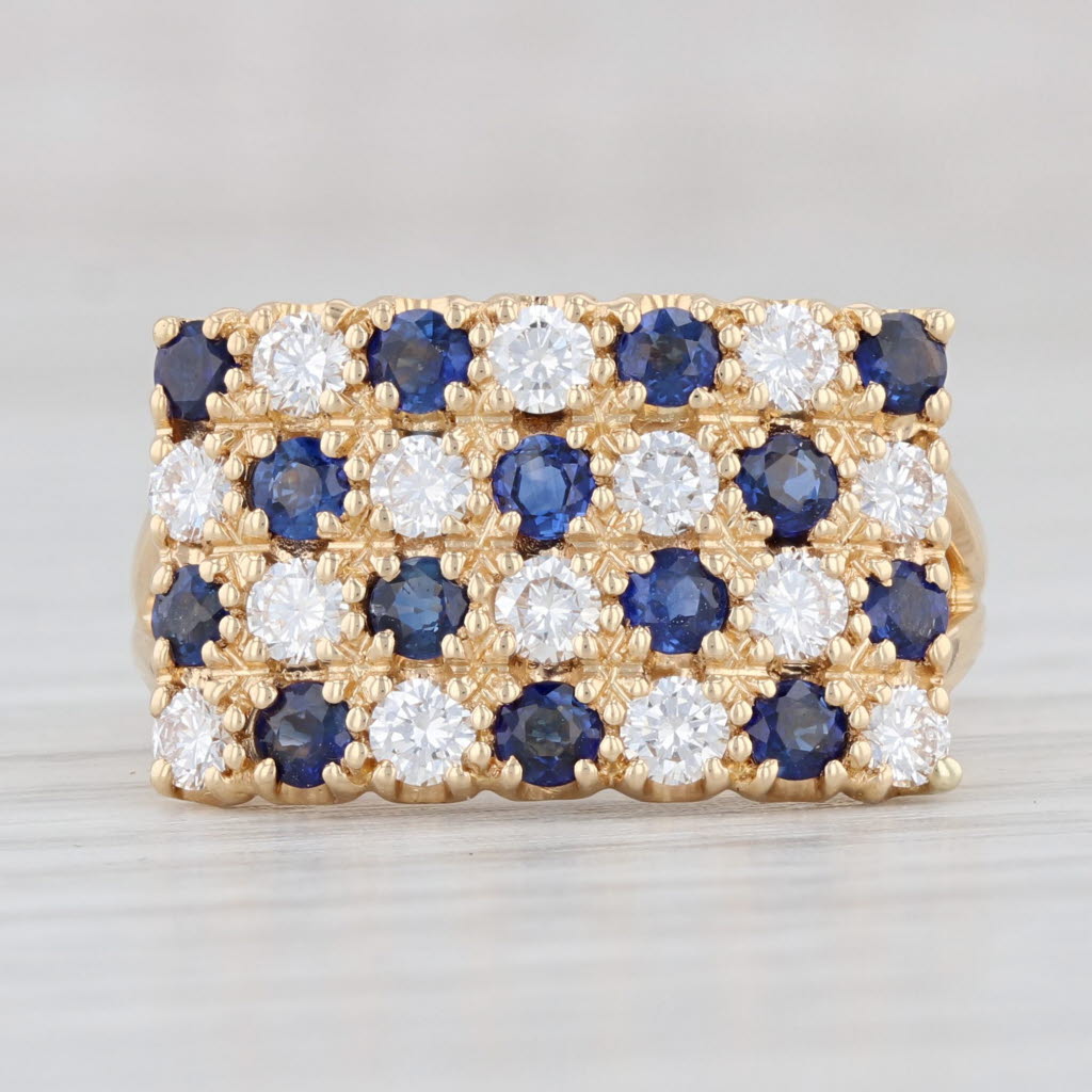 Light Gray 1.70ctw Blue Sapphire White Diamond Ring 18k Yellow Gold Size 6 Pave Cocktail