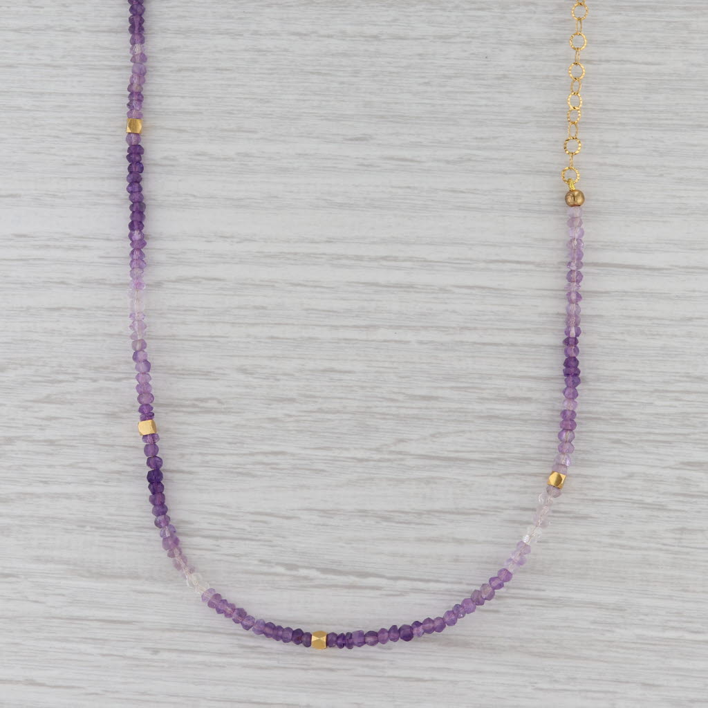 Gray New Nina Nguyen Amethyst Bead Necklace Sterling Gold Vermeil 39" Adjustable