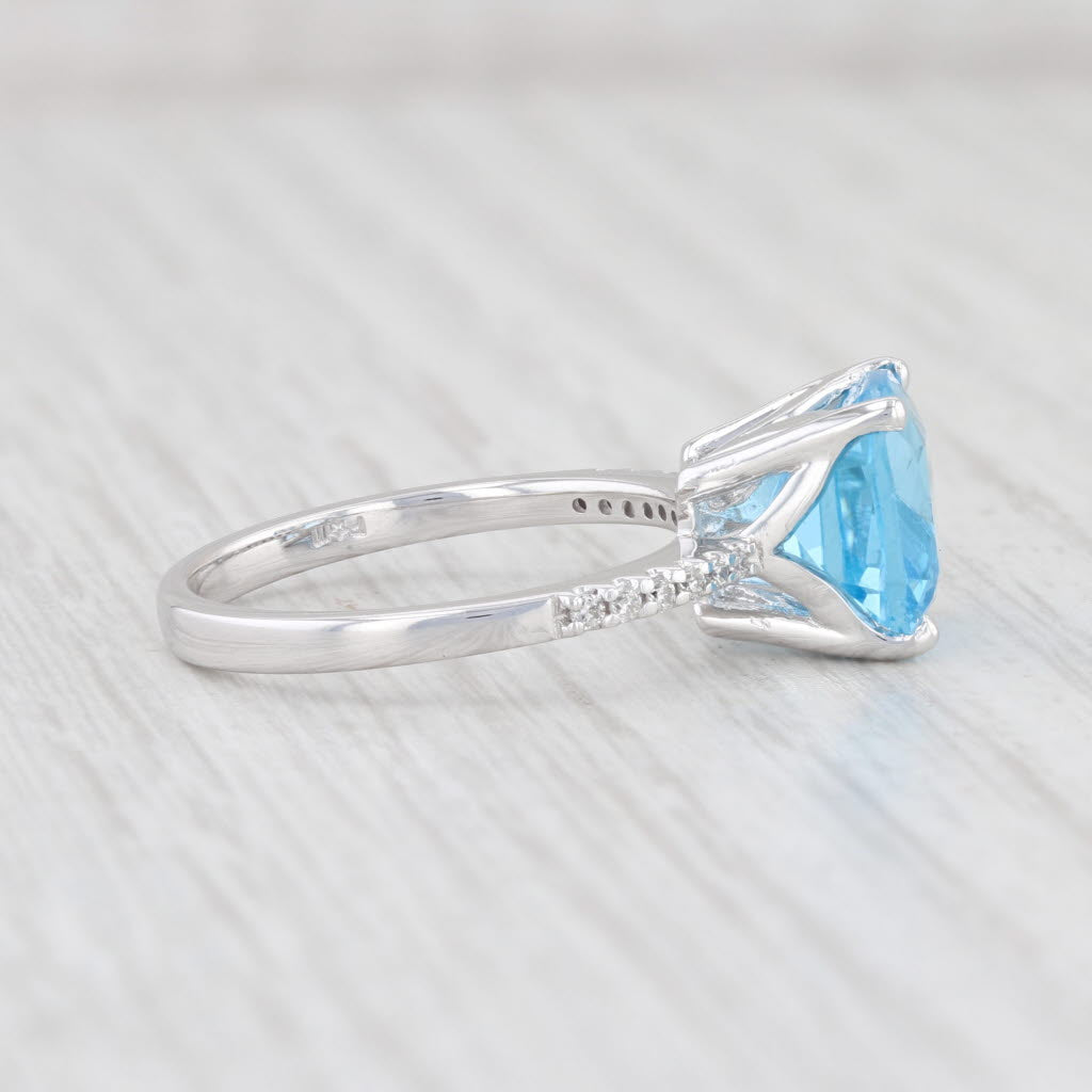 Light Gray 4.09ctw Blue Topaz Diamond Ring 14k White Gold Size 7.25 Cushion Solitaire