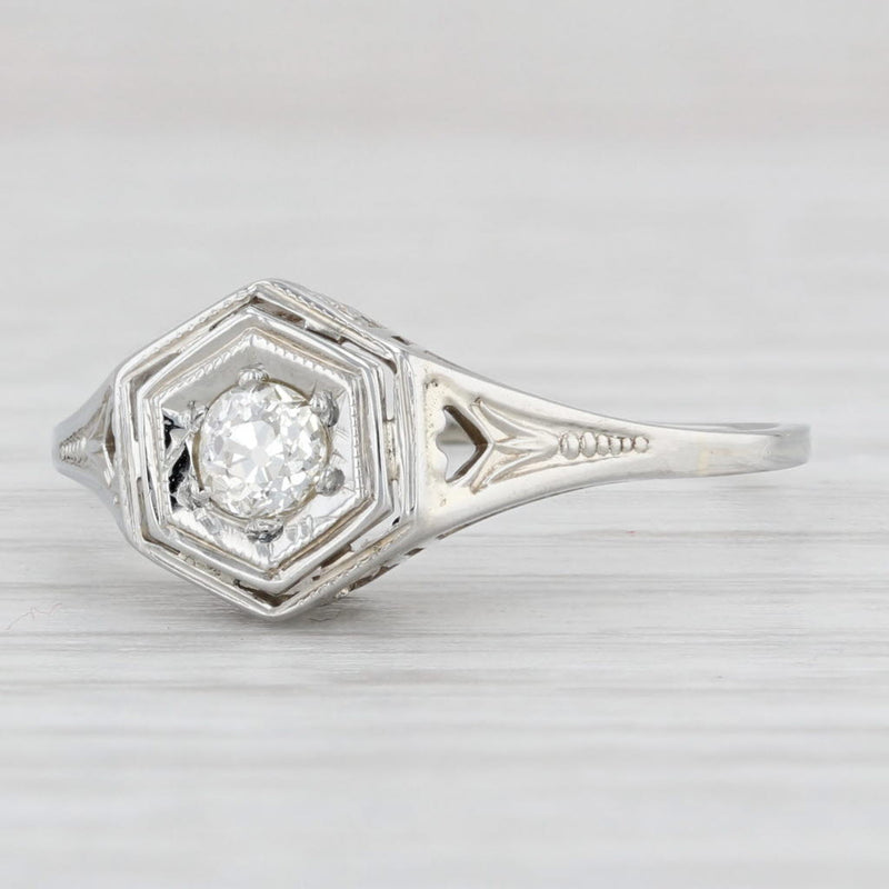Art Deco 0.20ct Diamond Solitaire Ring 18k White Gold Size 9.5 Belias Engagement