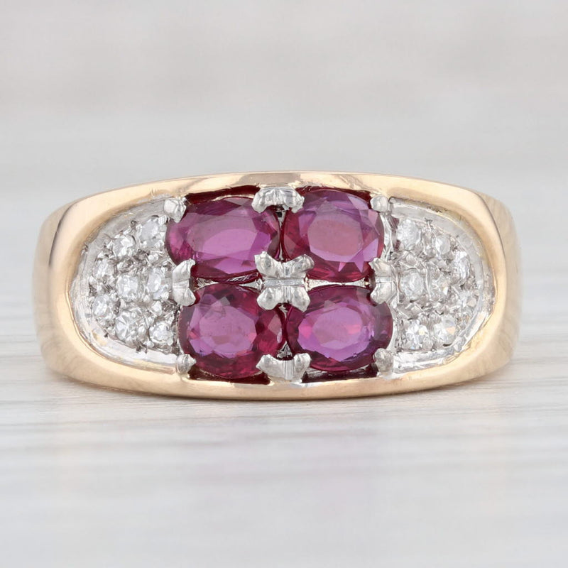 0.82ctw Ruby Diamond Flower Ring 14k Yellow Gold Size 7.75-8 Women's
