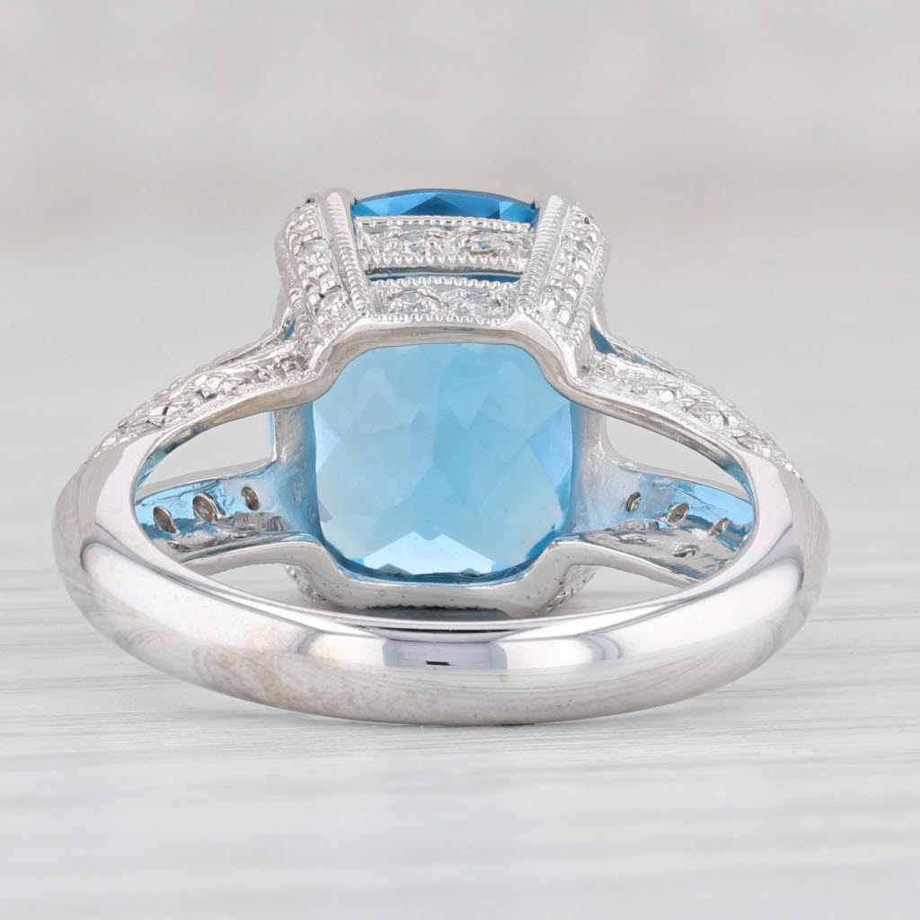 Light Gray 6ctw Rectangle Blue Topaz Diamond Ring 14k White Gold Size 6.5