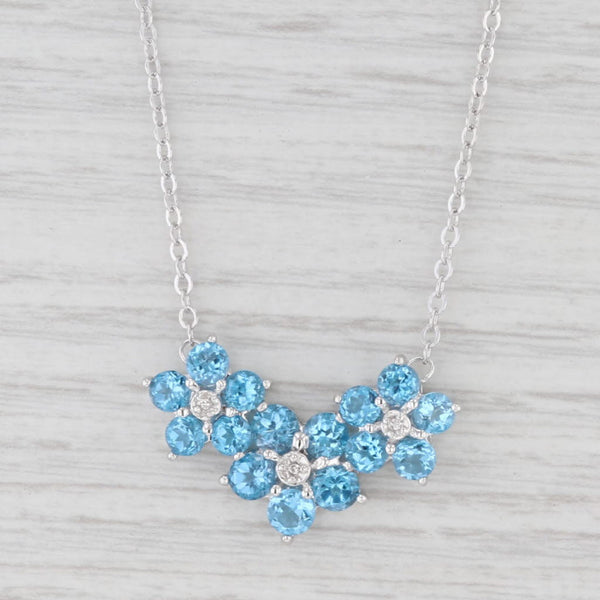 Light Gray 3.60ctw Blue Topaz Diamond Flower Pendant Necklace 10k White Gold 17.75"