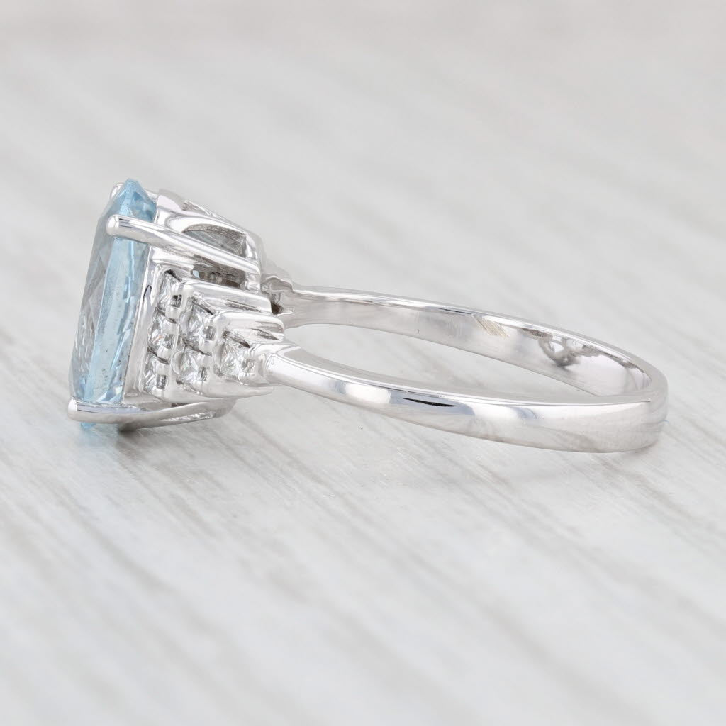 Light Gray Effy 3.36ctw Oval Aquamarine Diamond Ring 14k White Gold Size 7