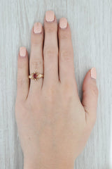 Gray Vintage Diamond Halo Garnet Ring 10k Yellow Gold Size 6 Engagement Floral Ornate