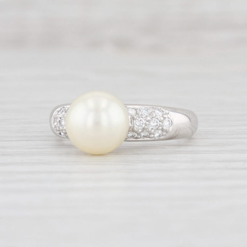 Light Gray Cultured Saltwater Pearl Diamond Ring 18k White Gold Size 5.5 Mastoloni