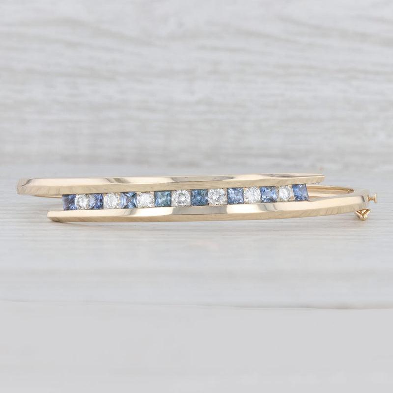 Light Gray 2.38ctw Light Blue Sapphire Diamond Bangle Bracelet 14k Yellow Gold 6.75"