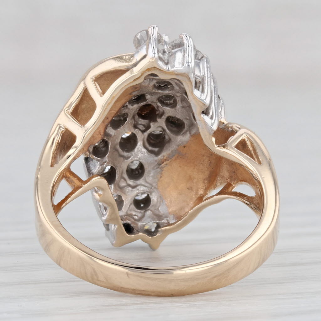 Gray 1ctw Diamond Cluster Bypass Ring 14k Yellow Gold Size 7 Cocktail