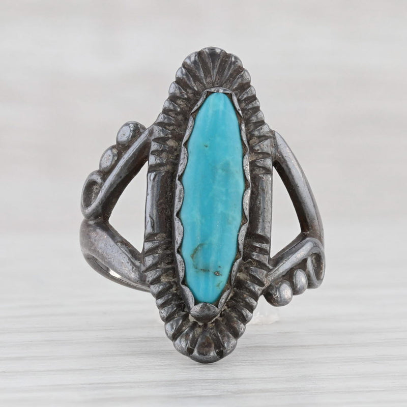 Light Gray Vintage Native American Turquoise Ring Sterling Silver Size 5 Bell Trading