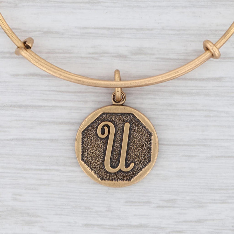 New Alex and Ani Initial U Bangle Charm Bracelet Rafaelian Gold Expandable