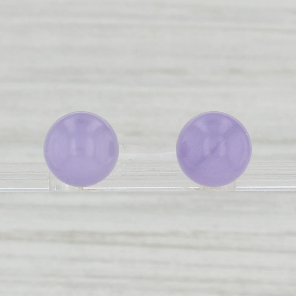 Light Gray Lavender Jadeite Jade Bead Stud Earrings 14k Gold Pierced Studs