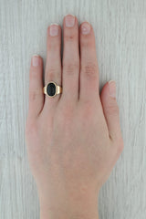 Dark Gray Onyx Oval Cabochon Ring 14k Yellow Gold Size 7.5