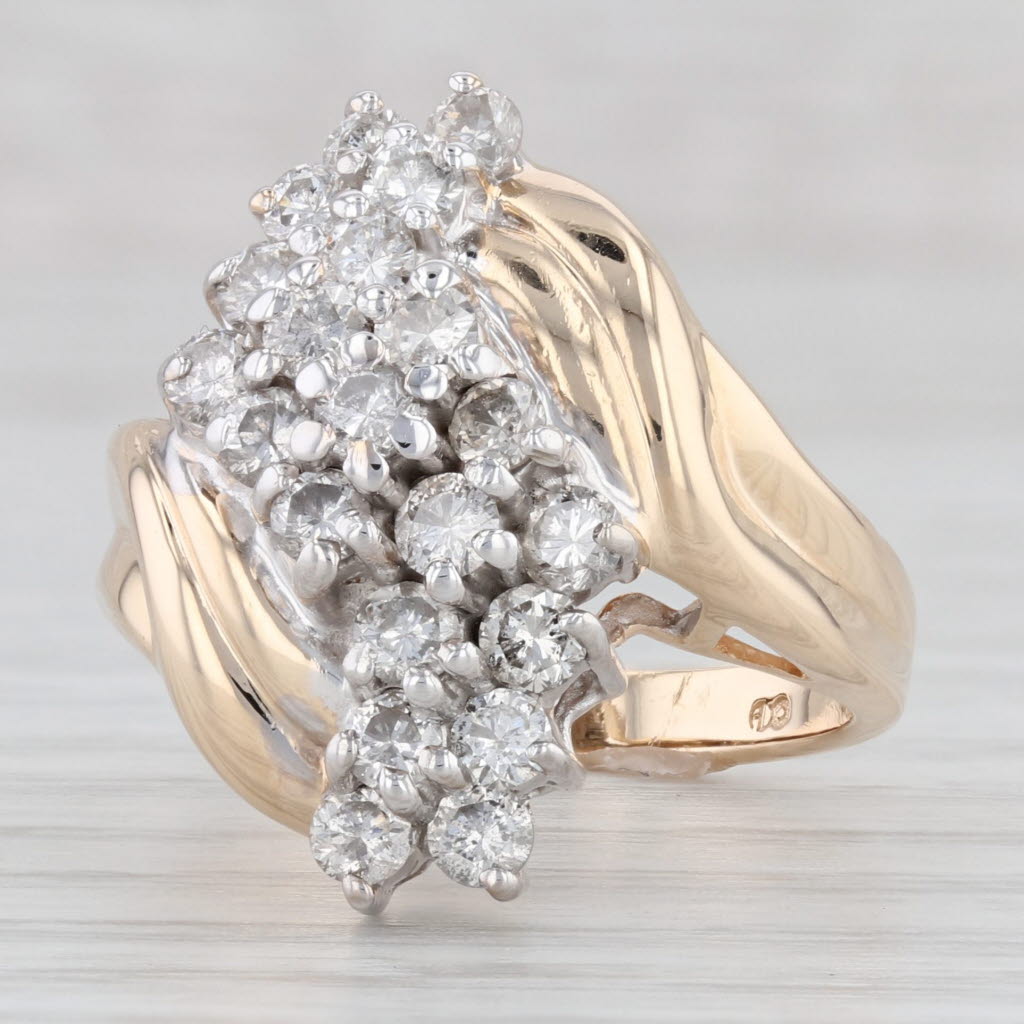 Light Gray 1ctw Diamond Cluster Bypass Ring 14k Yellow Gold Size 7 Cocktail