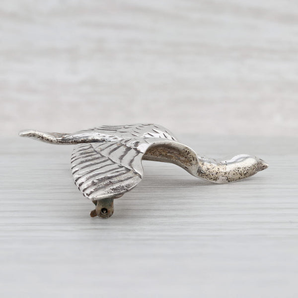 Light Gray Flying Bird Brooch Sterling Silver Statement Pin Vintage Danecraft Goose