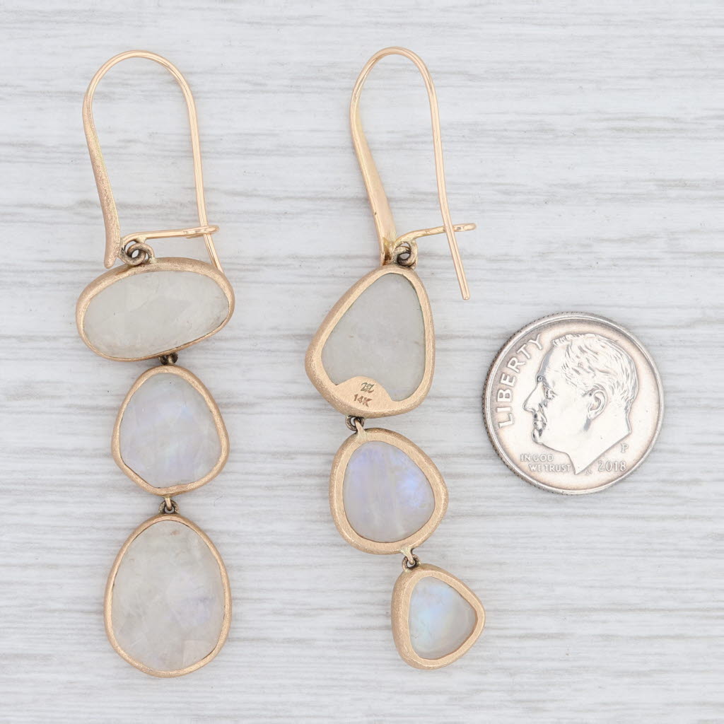 Light Gray New Nina Nguyen Moonstone Dangle Earrings 14k Yellow Gold Pierced Hook Posts