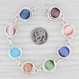 New Multi Color Glass Bracelet 7.5" Chain Sterling Silver Hook Clasp Statement