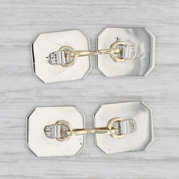 Light Gray Vintage Cufflinks 14k White Gold Enamel White Hallmark