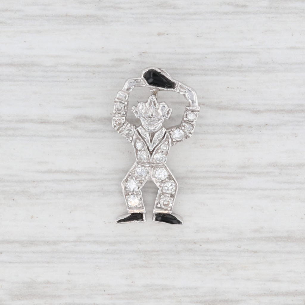 Light Gray Art Deco Dancing Man Pendant Diamond Onyx Platinum Figural