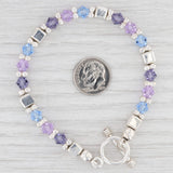 New Blue Purple Glass Bali Bead Bracelet 7.75" Sterling Silver Toggle Clasp