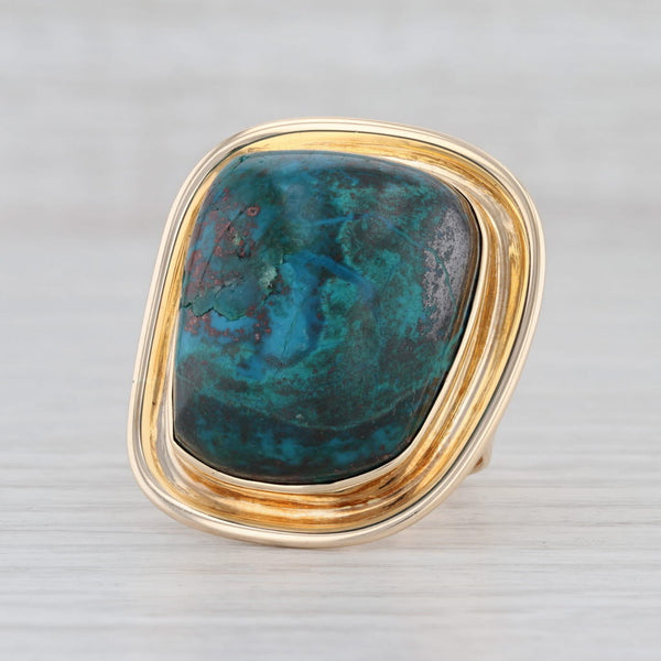 Light Gray Marbled Turquoise Statement Ring 14k Gold Size 6.5 Native American Chrysocolla