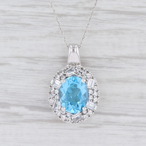 Light Gray New Blue Topaz Synthetic Sapphire Halo Pendant Necklace 10k White Gold 18"