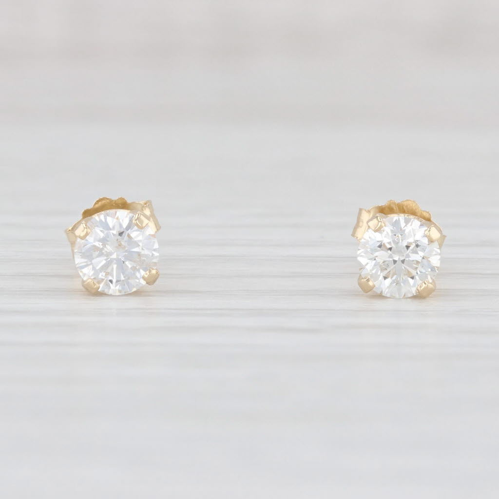 Light Gray New 0.80ctw Round Diamond Solitaire Stud Earrings 14k Gold April Birthstone