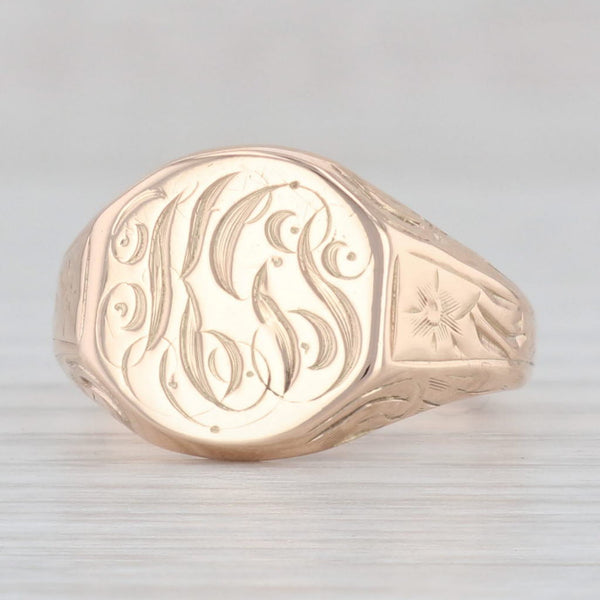 Light Gray Antique Monogram Signet Ring 10k Yellow Gold Size 7 Floral Engraved