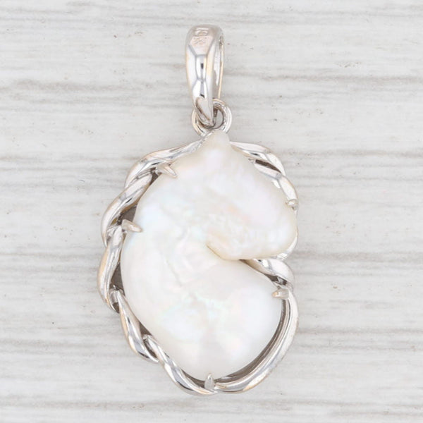 Light Gray Horsehead Baroque Pearl Pendant 18k White Gold Western Equestrian Horse Jewelry