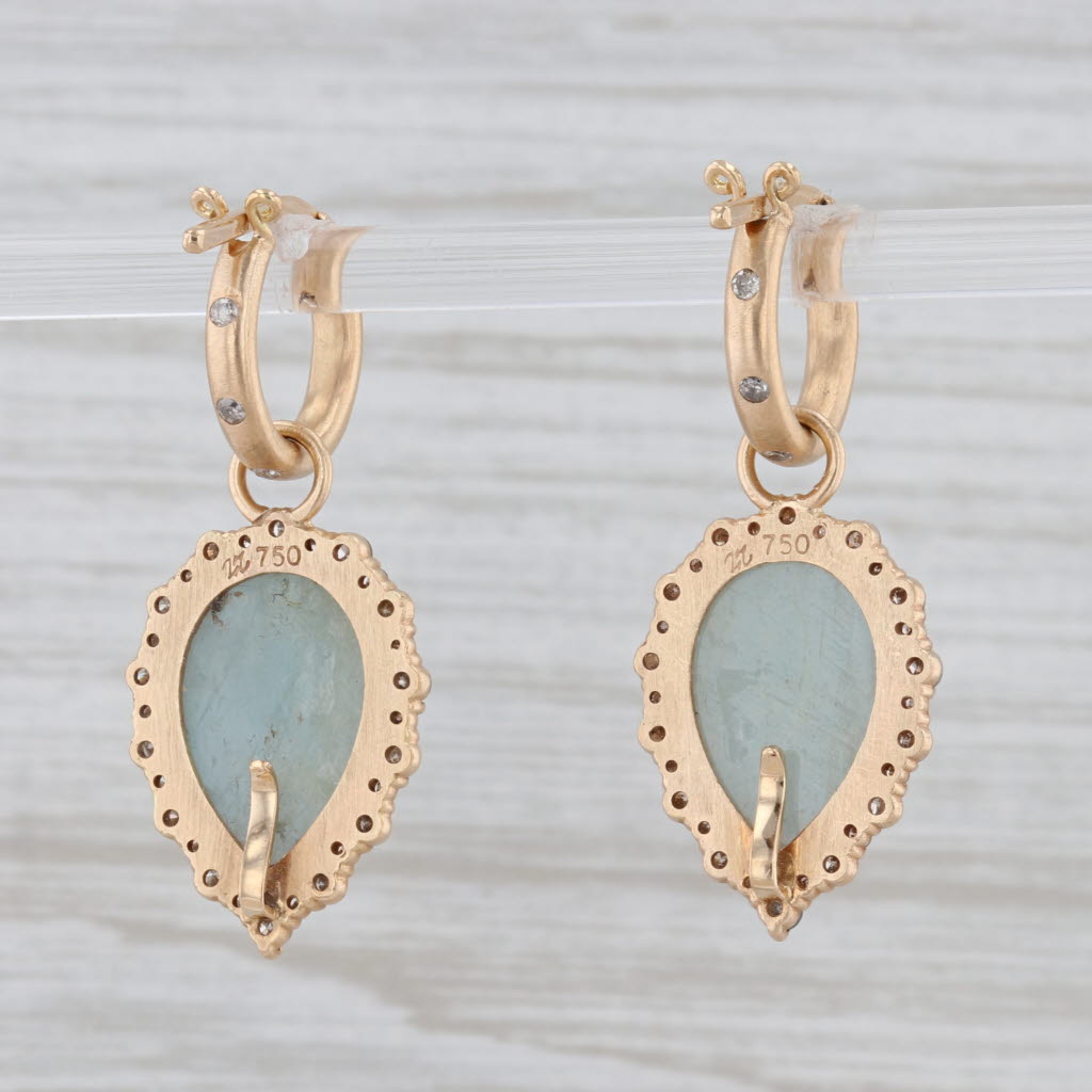 Gray New Nina Nguyen Aquamarine Diamond Teardrop Hoop Earrings 18k Yellow Gold