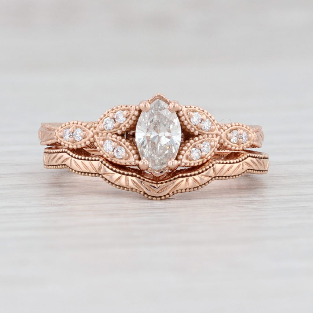 Light Gray New 0.48ctw Marquise Diamond Engagement Ring Wedding Band Set 14k Rose Gold 6.5