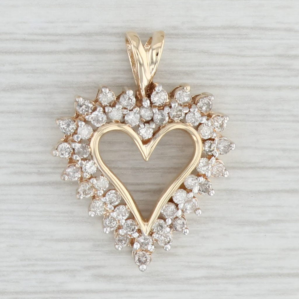 Light Gray 0.97ctw Diamond Open Heart Pendant 10k Yellow Gold Gift Keepsake