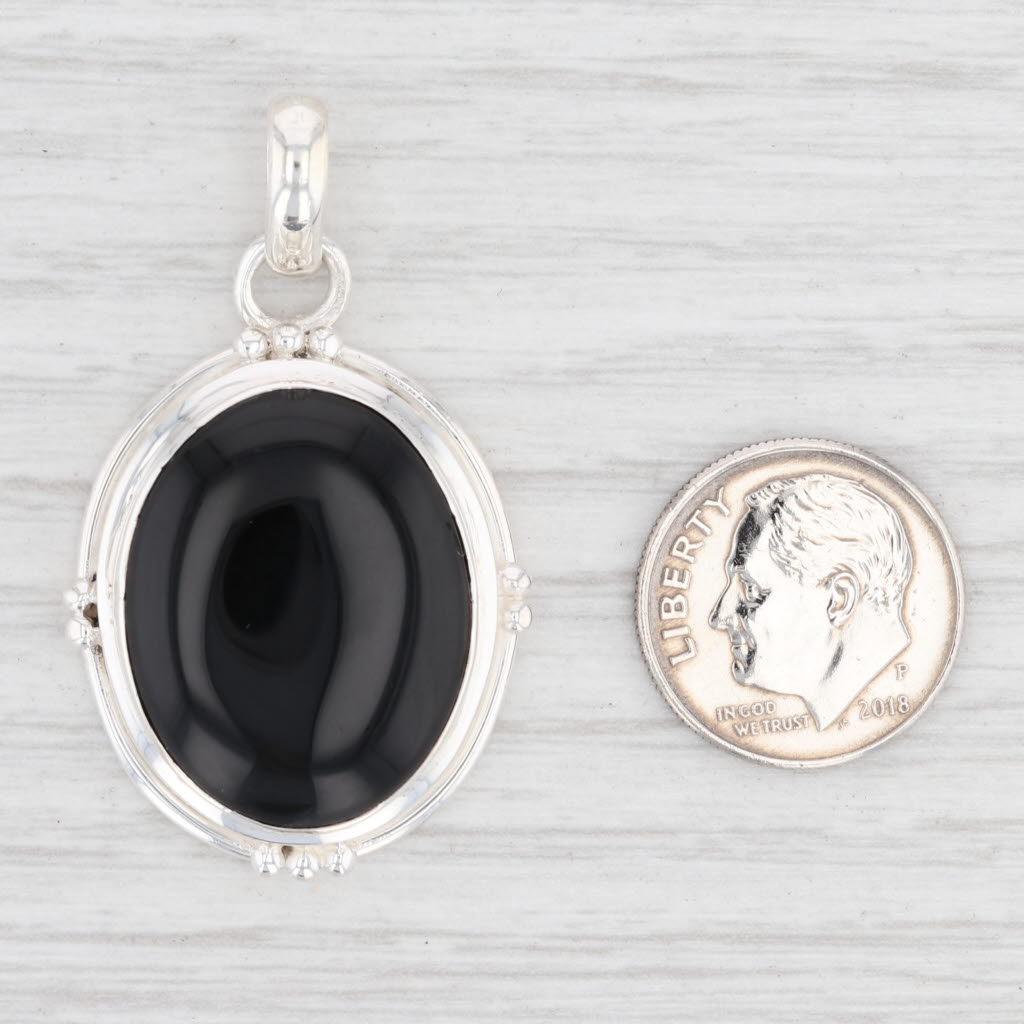 Light Gray New Onyx Solitaire Pendant Sterling Silver 925 Oval Statement