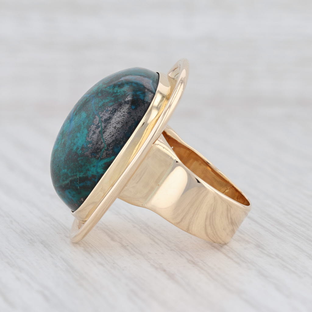 Light Gray Marbled Turquoise Statement Ring 14k Gold Size 6.5 Native American Chrysocolla