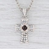 New Ornate 1.81ctw Smoky Quartz & Diamond Cross Necklace 18" Sterling 14k Gold