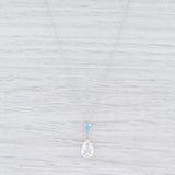 New Quartz Crystal Blue Topaz Teardrop Pendant Necklace 14k White Gold 18"