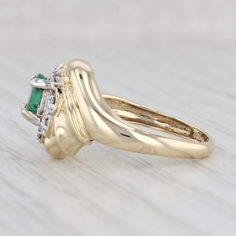 0.46ct Oval Emerald Diamond Scalloped Ring 10k Yellow Gold Size 6