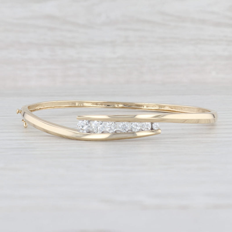 0.90ctw Diamond Oval Bangle Bracelet 14k Yellow Gold 6.75" Hinged