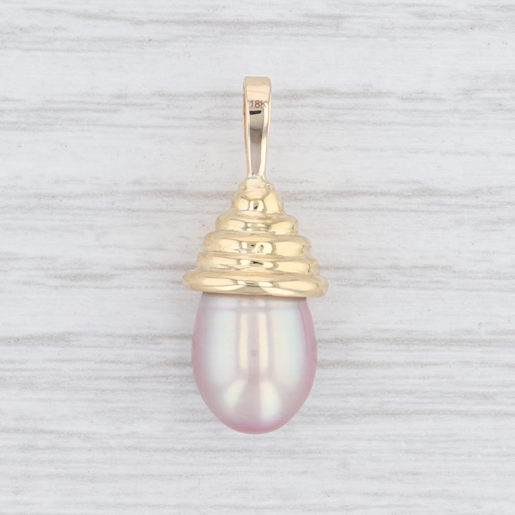 Light Gray Pink Cultured Freshwater Pearl Drop Pendant 18k Yellow Gold